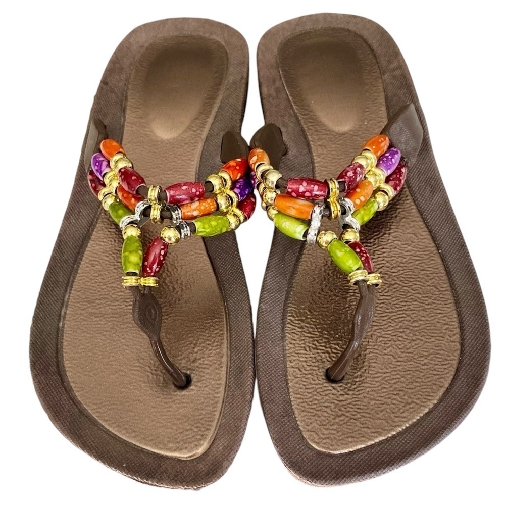 Beaded Sandals Flip Flop Style Jewel Tone Beads Women Size 8